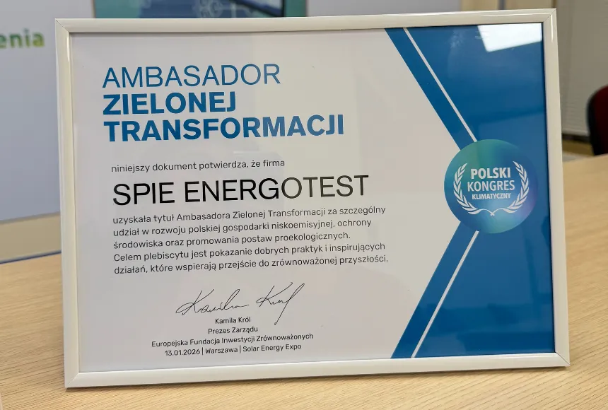SPIE Energotest otrzymał tytuł Ambasadora Zielonej Transformacji